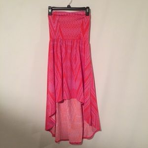 Pink Tribal print High low Strapless Dress